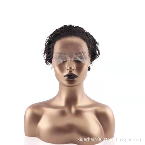RTS Wholesaler Curly 100% Natural Short Pixie Cut Lace Frontal T Part for Black Women Lace Front Human Hair Wigs